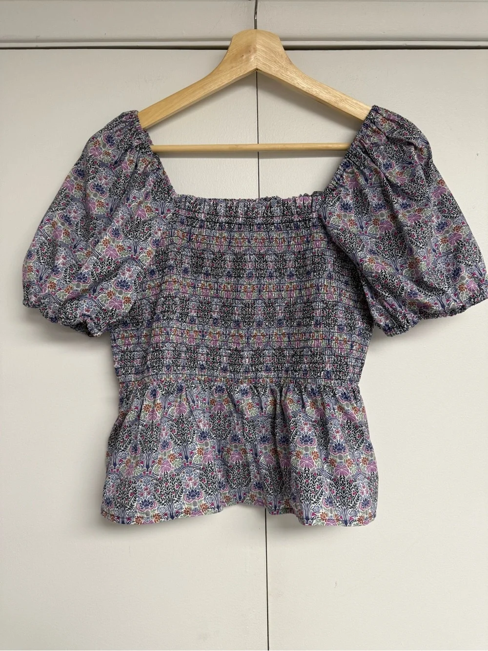 NWT J.Crew Liberty Club Nouveau Smocked Puff Sleeve Peplum Top XL